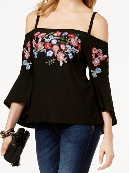 INC International Concepts Tops - INC International Concepts Floral Embroidered Cold-Shoulder Top, Size S, NWOT